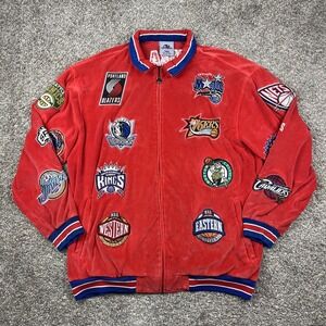 Vtg 90s NBA Teams Logo Velour Patch Jacket 4XL Unique Sports Generation On Court